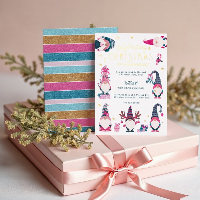 Carte De Vœux En Aluminium Fêter Noël Avec Mes Gnomies Fête (Celebrate Christmas With My Gnomies Holiday Party)