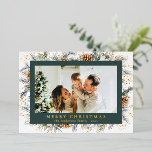Carte De Vœux En Aluminium Feuillage botanique élégant   Noël vert foncé