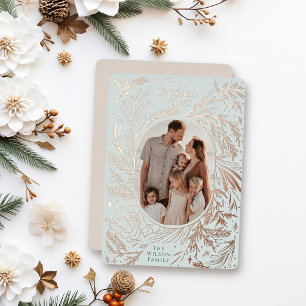 Carte De Vœux En Aluminium Feuillage de Noël Bleu Clair