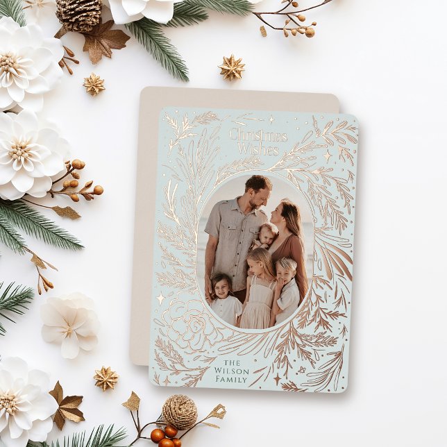 Carte De Vœux En Aluminium Feuillage de Noël Bleu Clair (Créateur téléchargé)