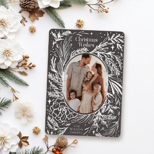 Carte De Vœux En Aluminium Feuillage de Noël Gris Foncé