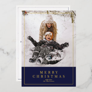 Carte De Vœux En Aluminium Feuille d'or bleu marine Joyeux Noël photo de fami