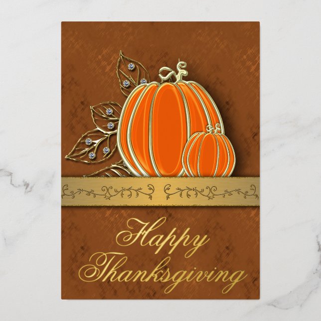 Carte De Vœux En Aluminium Feuilles Citrouilles précieux de Thanksgiving Gold (Recto)