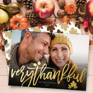 Carte De Vœux En Aluminium Feuilles d'automne de Thanksgiving Brossé Script P