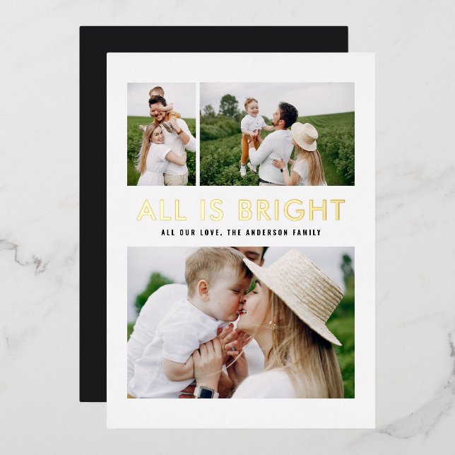 Carte De Vœux En Aluminium feuillet élégant 3 photo moderne (Recto/Verso)