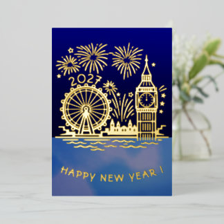 Carte De Vœux En Aluminium Feux d'artifice personnalisés 2027 Londres Nouvel 
