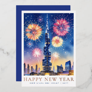 Carte De Vœux En Aluminium Feux d'artifice personnalisés à l'aquarelle Bonne