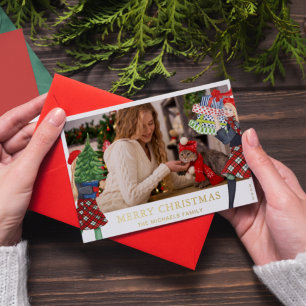 Carte De Vœux En Aluminium Fille de fête Illustration de Noël avec photo roug