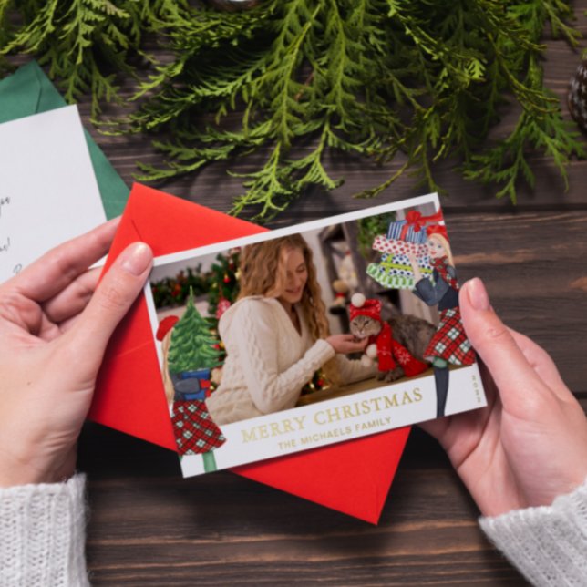 Carte De Vœux En Aluminium Fille festive Illustration de Noël avec photo (Créateur téléchargé)