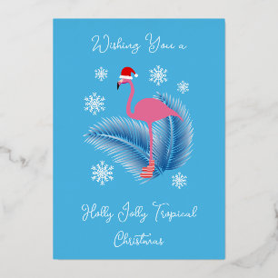 Carte De Vœux En Aluminium Flamingo de Noël Tropical Joliment Joyeux
