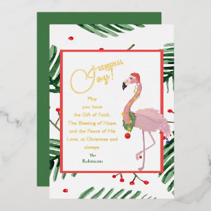 Carte De Vœux En Aluminium Flamingo Rose Santa Feuilles Tropicales Joie Saiso