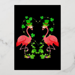 Carte De Vœux En Aluminium Flamingo Saint-Patrick Coeur de Trèfle