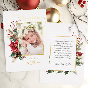 Carte De Vœux En Aluminium Fleur d'hiver élégante Or Joyeux Noël 1 Photo