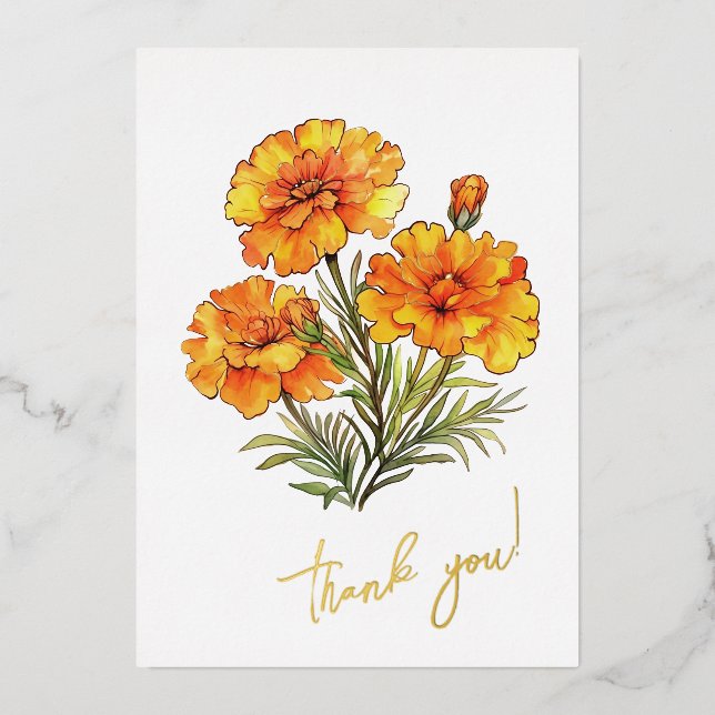 Carte De Vœux En Aluminium Fleur Marigold "Merci !" Modifiable (Recto)
