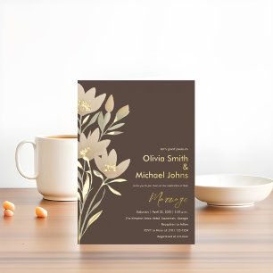 Carte De Vœux En Aluminium Fleur sauvage Chocolat et crème Faire-part de mari