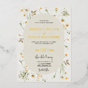 Carte De Vœux En Aluminium Fleur sauvage de marguerite en feuille d'or