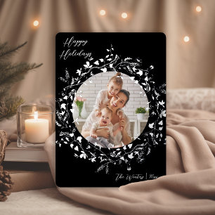 Carte De Vœux En Aluminium Fleur sauvage moderne Boho Wreath Photo Silver