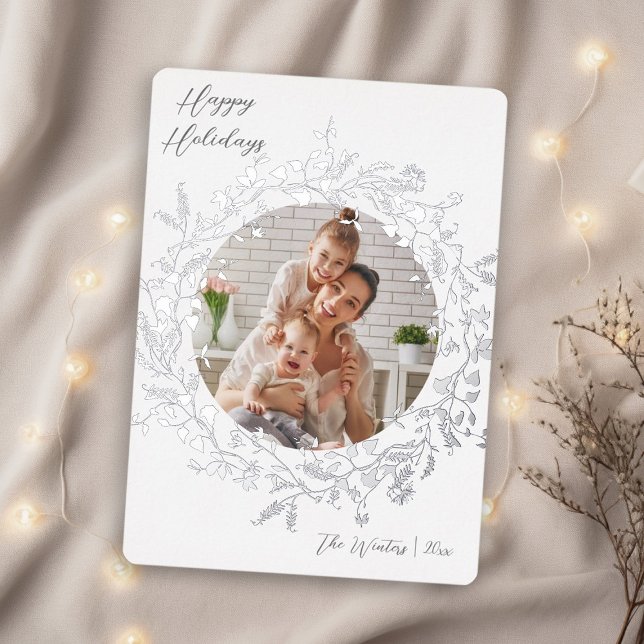 Carte De Vœux En Aluminium Fleur sauvage moderne Boho Wreath Photo Silver (Créateur téléchargé)