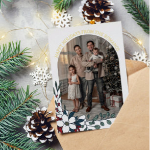 Carte De Vœux En Aluminium Fleurs blanches rouges Arche Photo Joyeuses Fêtes