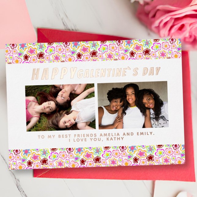 Carte De Vœux En Aluminium Fleurs Galentine`s Day Amies 2 Photo (Créateur téléchargé)