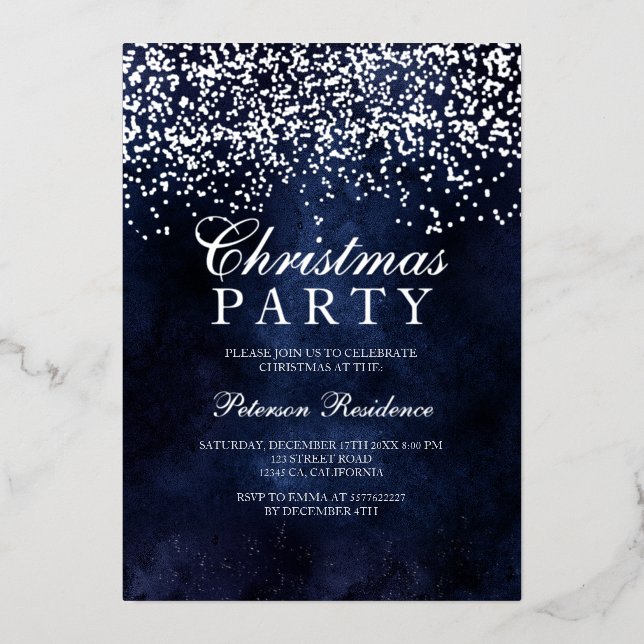 Carte De Vœux En Aluminium Flocons de neige en confettis argentés Noël bleu m (Recto)