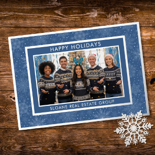 Carte De Vœux En Aluminium Flocons de neige festifs bleus Photo Joyeuses Fête