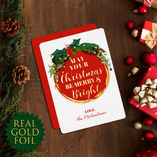 Carte De Vœux En Aluminium Floral Berry Wreath Christmas Lights Gold