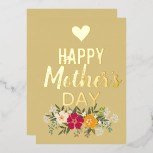 Carte De Vœux En Aluminium Floral Happy Mère Day Gold