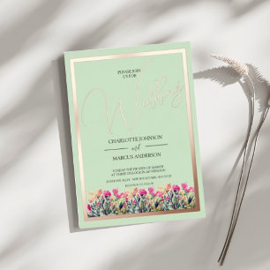 Carte De Vœux En Aluminium Floral Mint Green Rose Gold Foil Mariage Invitatio