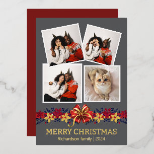 Carte De Vœux En Aluminium Floral Simple élégante Photo de Noël de famille