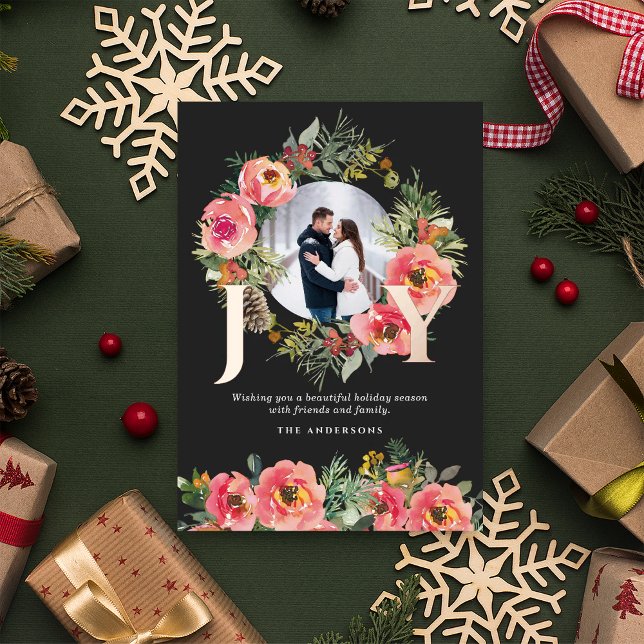 Carte De Vœux En Aluminium Floral Wreath Gold Joie Botanique Noël Photo (Créateur téléchargé)