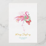 Carte De Vœux En Aluminium Floride Beach Noël aquarelle personnalisée<br><div class="desc">Cette carte de Noël de la plage de Floride est une idée mignonne à envoyer à des amis et à la famille cette saison. Il présente un flamant rose aquarelle avec une couronne. Le mot "Joyeux Noël" est mis en feuille d'or pressée à la lettre. Personnalisez avec votre libellé et...</div>