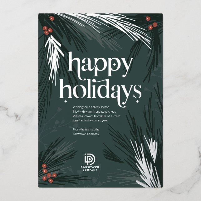 Carte De Vœux En Aluminium Foil Happy Holidays Pine Business Holiday Card (Recto)