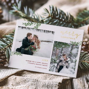 Carte De Vœux En Aluminium Foil Joyeux Noël Branches vertes 2 Photo