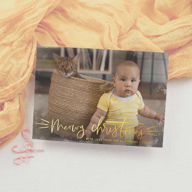 Carte De Vœux En Aluminium Foil Meowy Christmas Chat Christmas Holiday Photo (Créateur téléchargé)