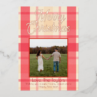 Carte De Vœux En Aluminium Foil Pink Plaid Vintage Merry Christmas Card