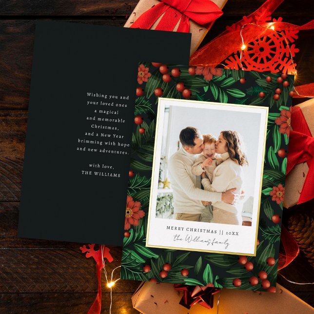 Carte De Vœux En Aluminium Foliole d'hiver Holly Berries Joyeux Noël Photo (Créateur téléchargé)