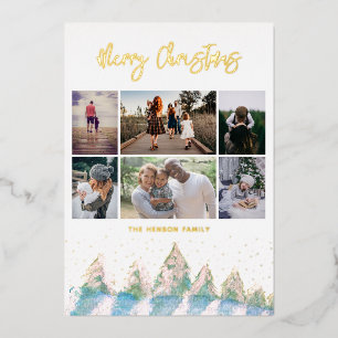 Carte De Vœux En Aluminium Forêt d'hiver Aquarelle Script Noël 6 Photos