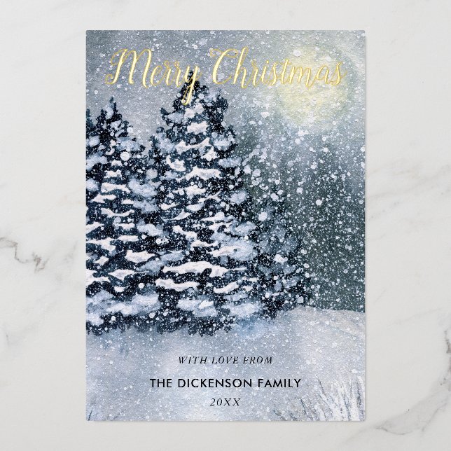 Carte De Vœux En Aluminium Forêt d'hiverPins couverts de neige (Recto)