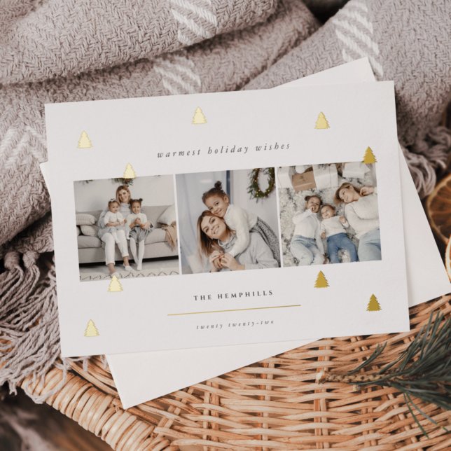 Carte De Vœux En Aluminium Forêt dorée | Élégant collage photo de Noël (Créateur téléchargé)