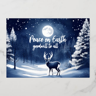 Carte De Vœux En Aluminium Forêt hivernale enneigée lune pleine et cerf