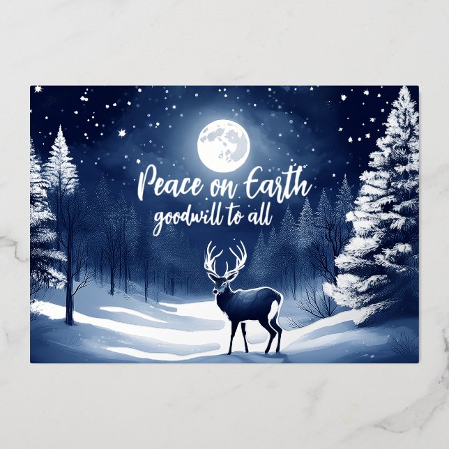 Carte De Vœux En Aluminium Forêt hivernale enneigée paisible pleine lune et c (Recto)