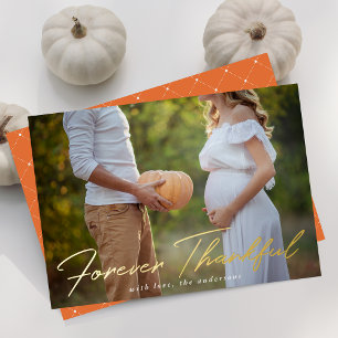 Carte De Vœux En Aluminium Forever Thanksgiving Script Orange Photo Thanksgiv