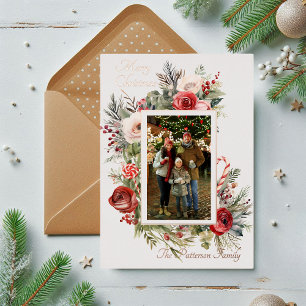 Carte De Vœux En Aluminium Frohe Weihnachten Photo Floral Foil Allemand