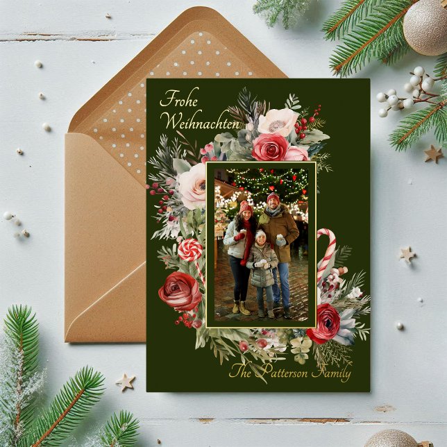 Carte De Vœux En Aluminium Frohe Weihnachten Photo Floral Foil Allemand (Créateur téléchargé)