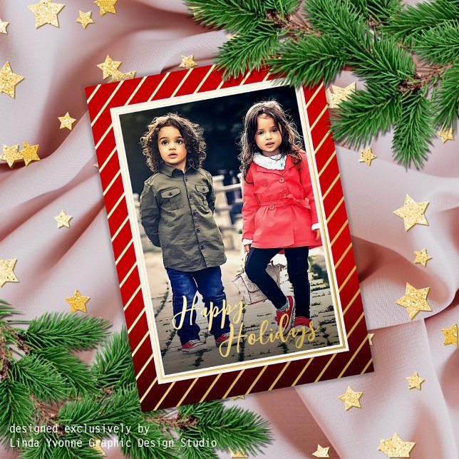 Carte De Vœux En Aluminium Fun Red Gold Peppermenthe Sucre de canne Stripe (Créateur téléchargé)