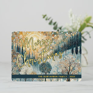 Carte De Vœux En Aluminium Fun Retro Abstrait hiver neige Wonderland Art Gold