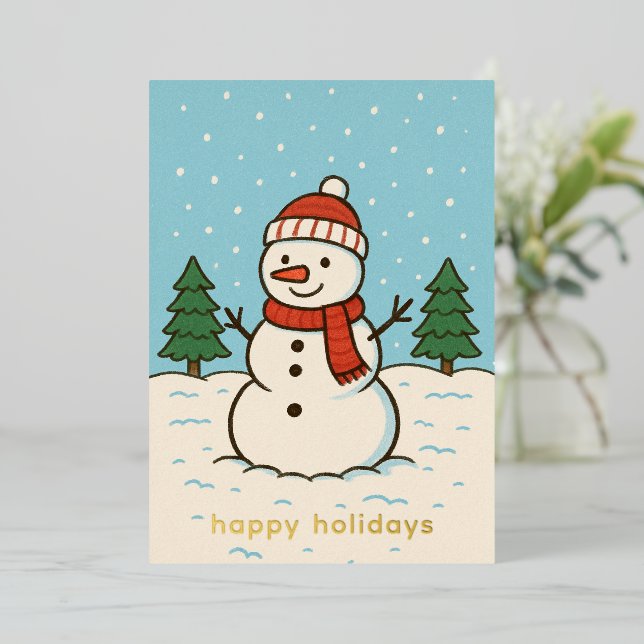 Carte De Vœux En Aluminium Fun Snowman mignon Noël (Debout devant)
