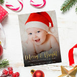 Carte De Vœux En Aluminium Funny Christmas New Baby Photo Faire-part de naiss<br><div class="desc">Ce faire-part de naissance de noël amusant est le moyen parfait pour annoncer votre nouvelle arrivée. Cette carte est dotée d'un élégant script de feuille d'or. Personnalisez-vous avec 1 photo sur le devant et 2 photos sur le dos avec toutes les informations sur l'état de naissance de votre bébé. Visitez...</div>