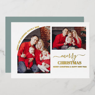 Carte De Vœux En Aluminium Géométrique 2 Photo moderne minimaliste Noël bleu